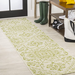 JONATHAN Y Boho Medallion Runner Rug cream and green front view