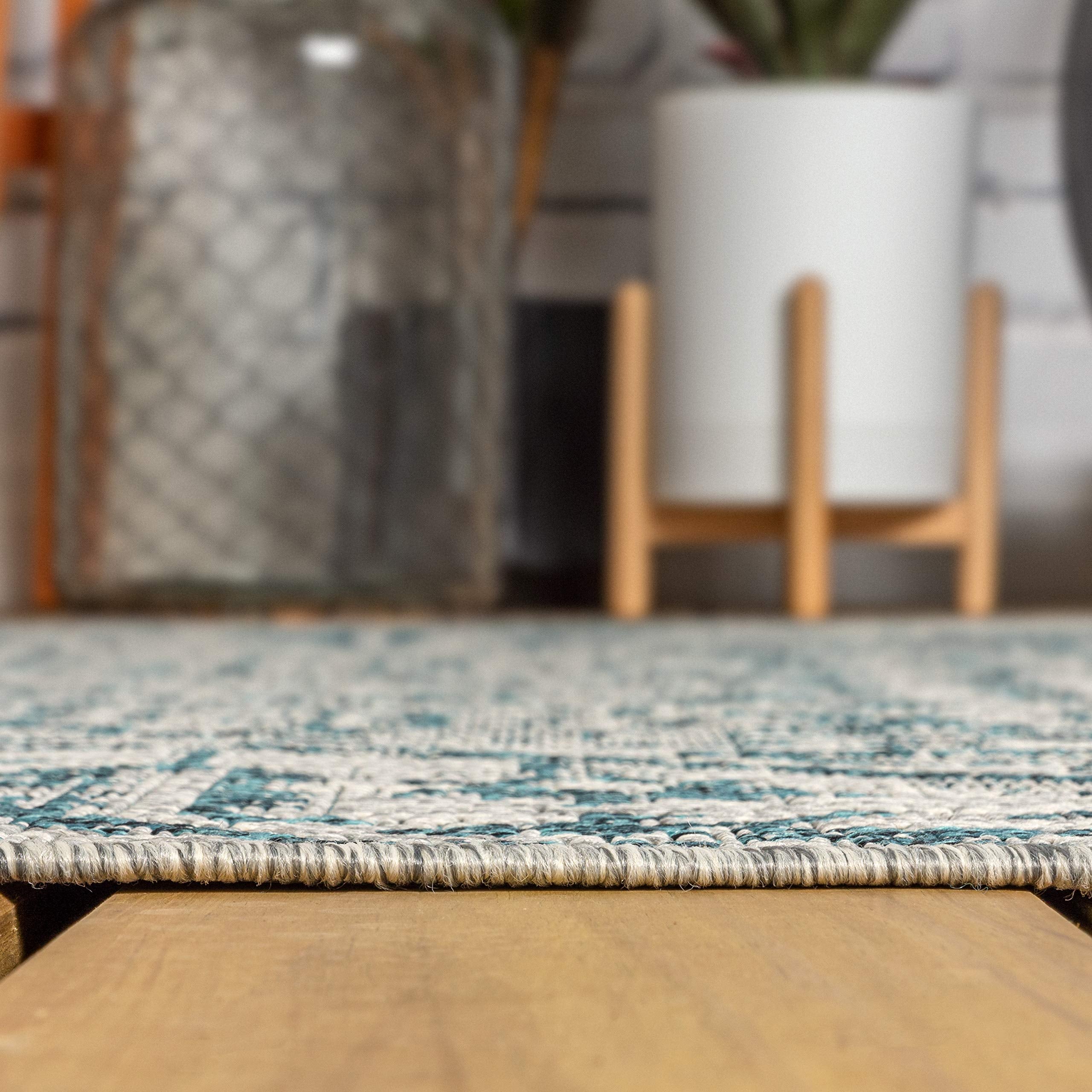 JONATHAN Y Boho Medallion Runner Rug in a stylish outdoor decor setup