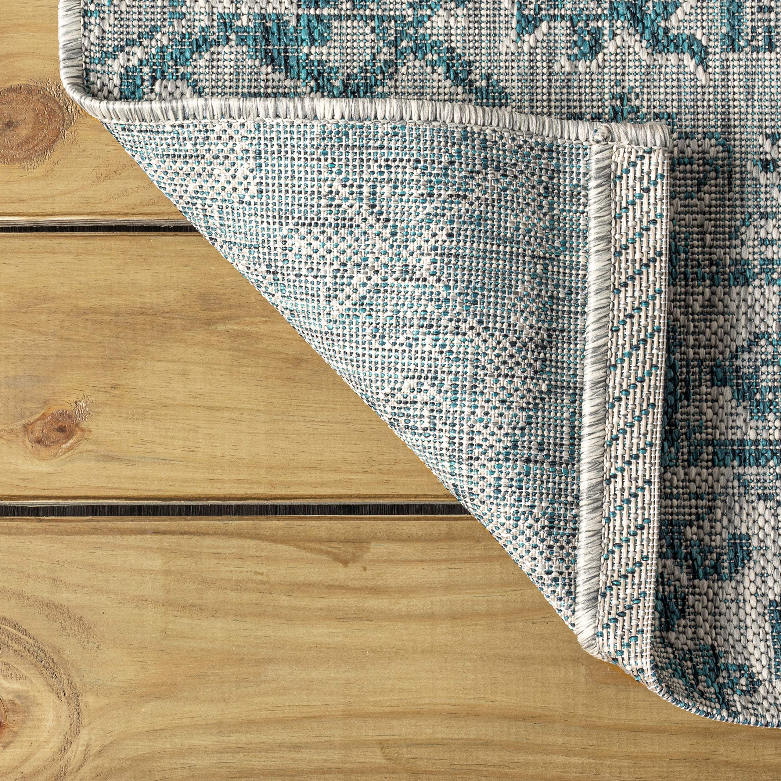 JONATHAN Y Boho Medallion Runner Rug showing the teal and gray design