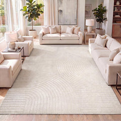 JONATHAN Y Hallie High-Low Curve Rug front view in ivory/cream