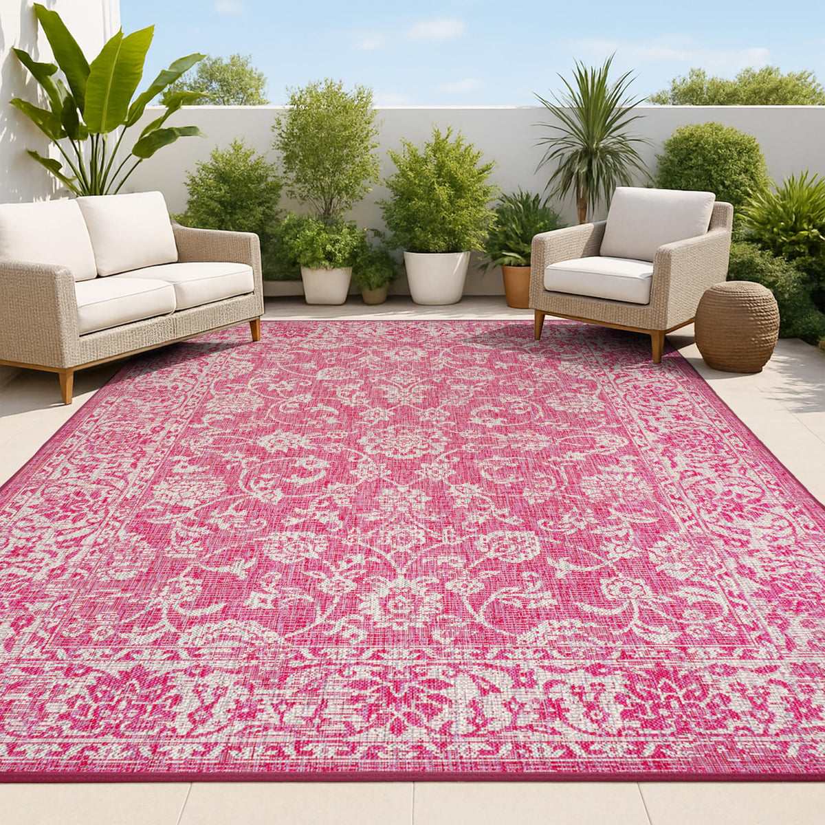 JONATHAN Y Weave Floral Area Rug 3'1" x 5' Fuchsia/Light Gray front view