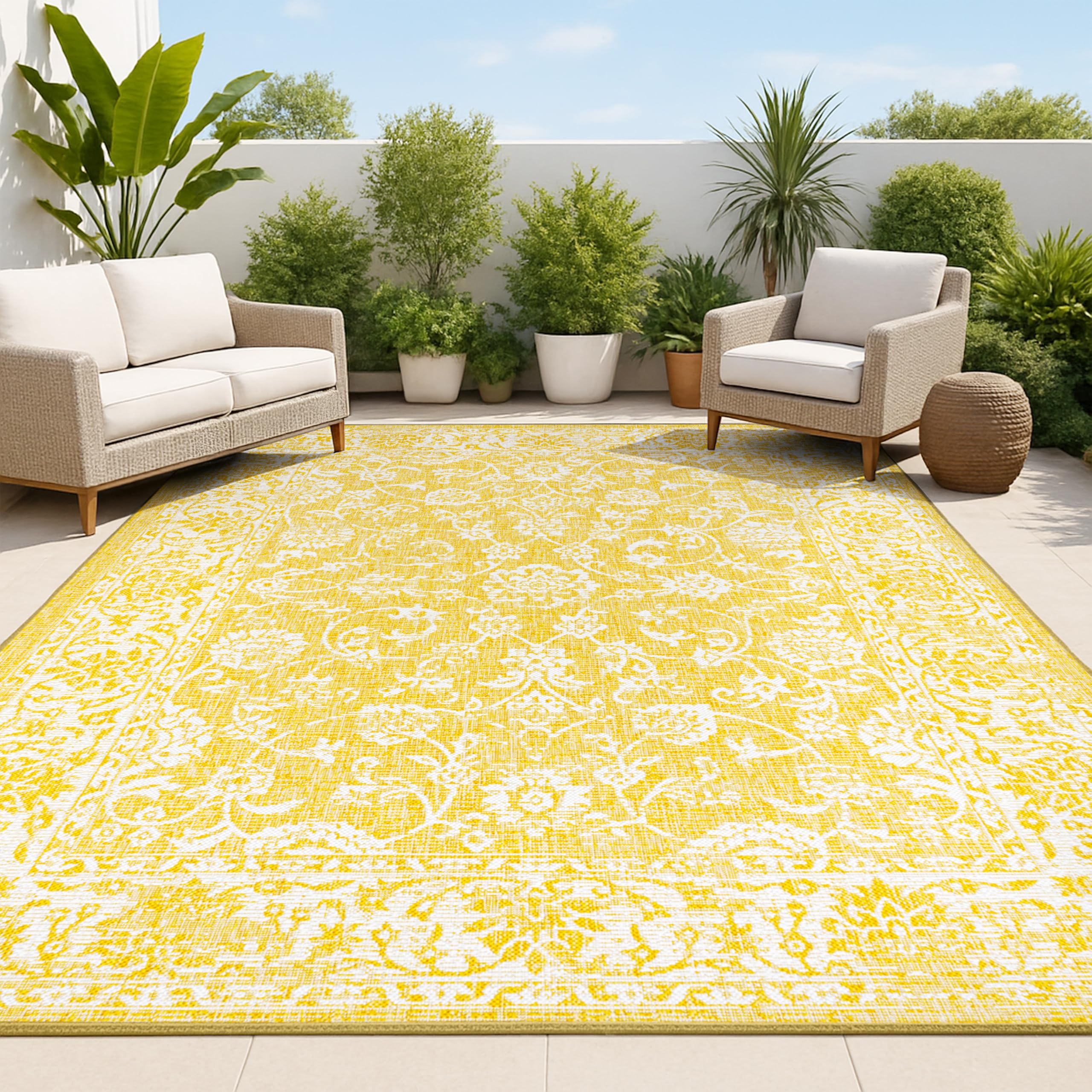 JONATHAN Y Weave Floral Area Rug 3'1"x5' yellow and cream front view
