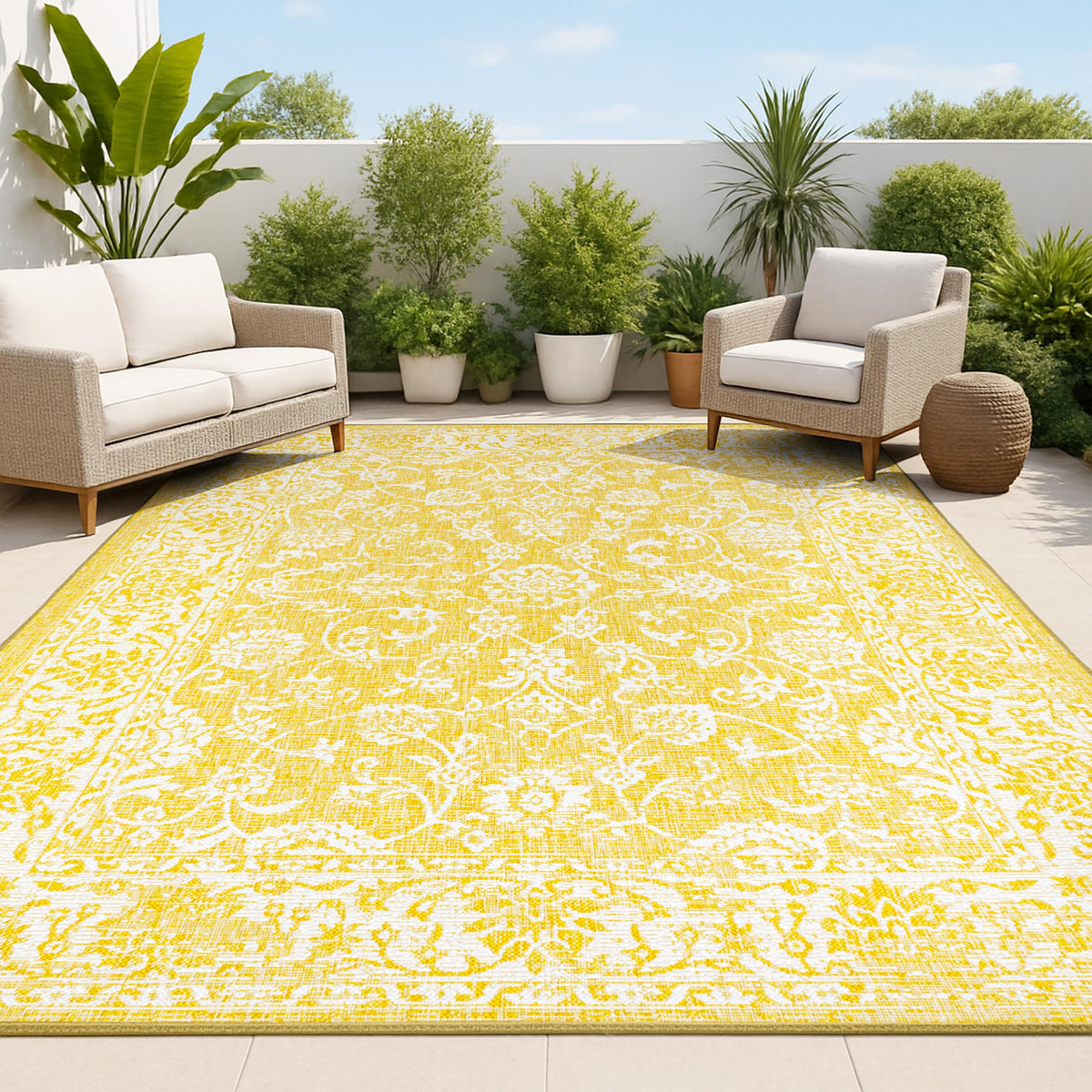 JONATHAN Y Weave Floral Area Rug 3'1"x5' yellow and cream front view