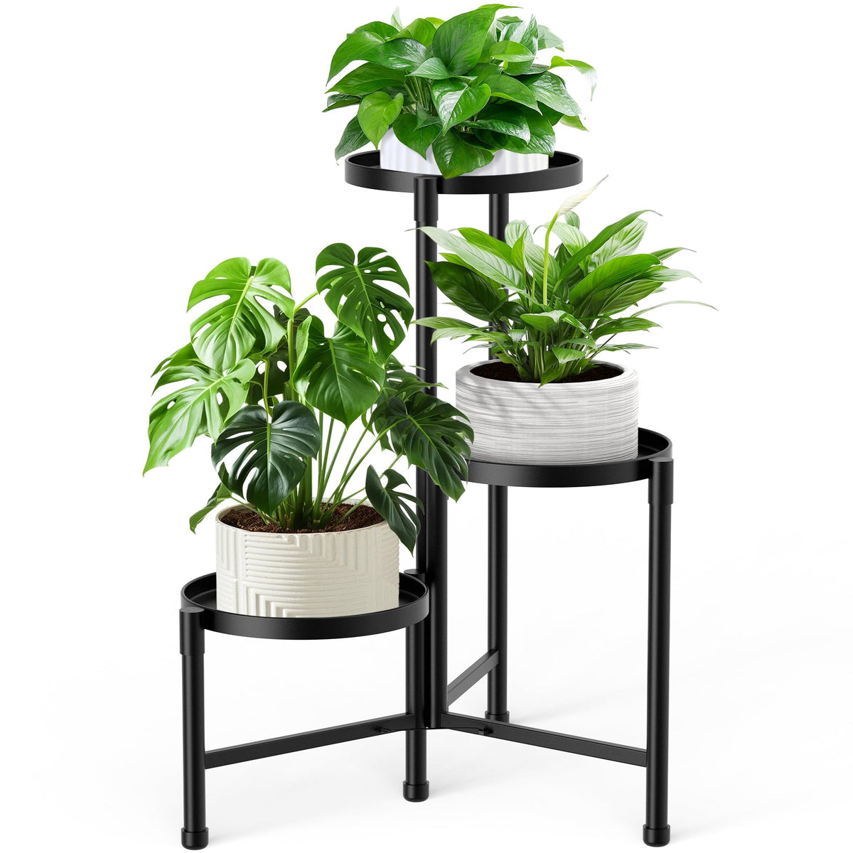 JOPBENG 3 Tier Corner Plant Stand black metal front view