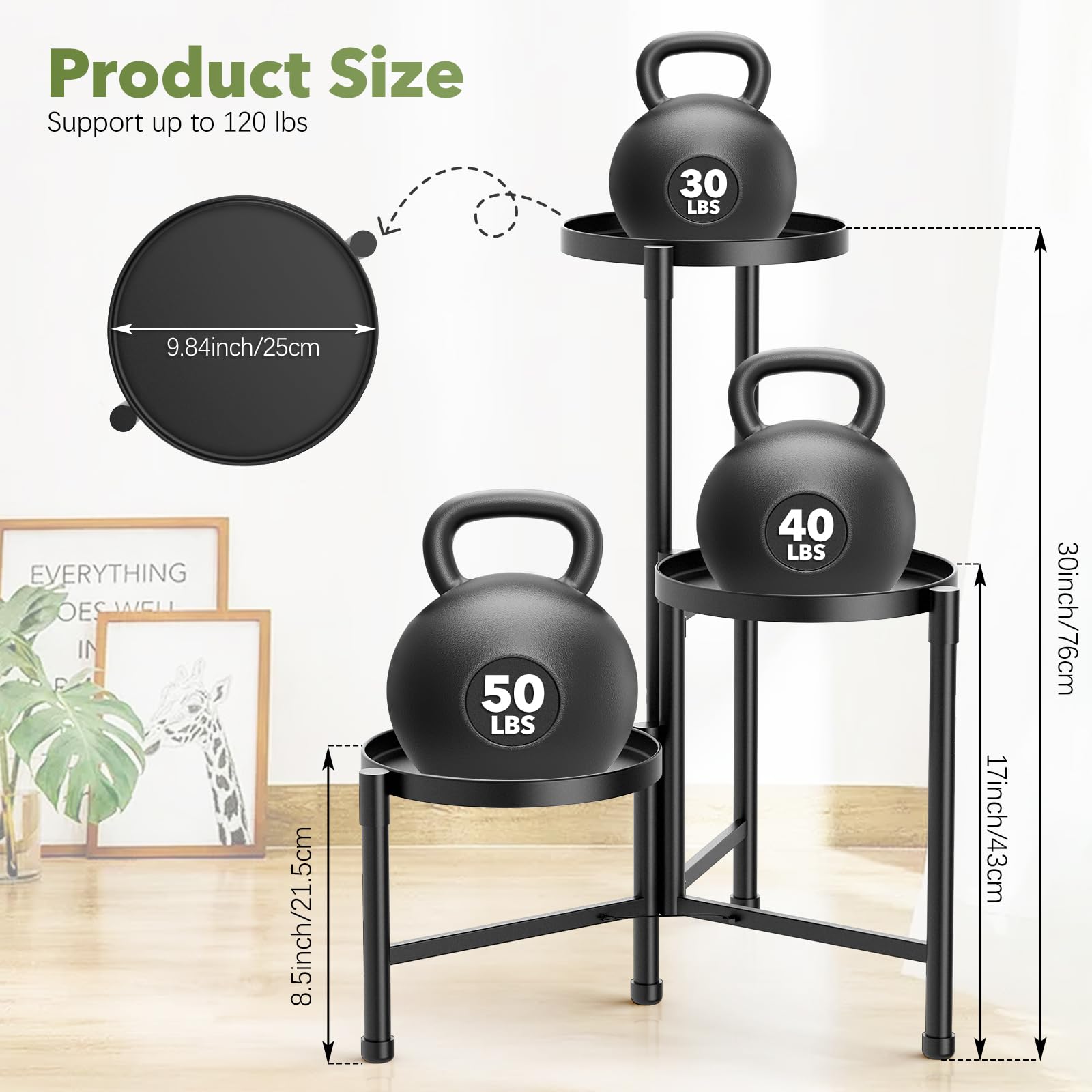 JOPBENG 3 Tier Corner Plant Stand black metal side view