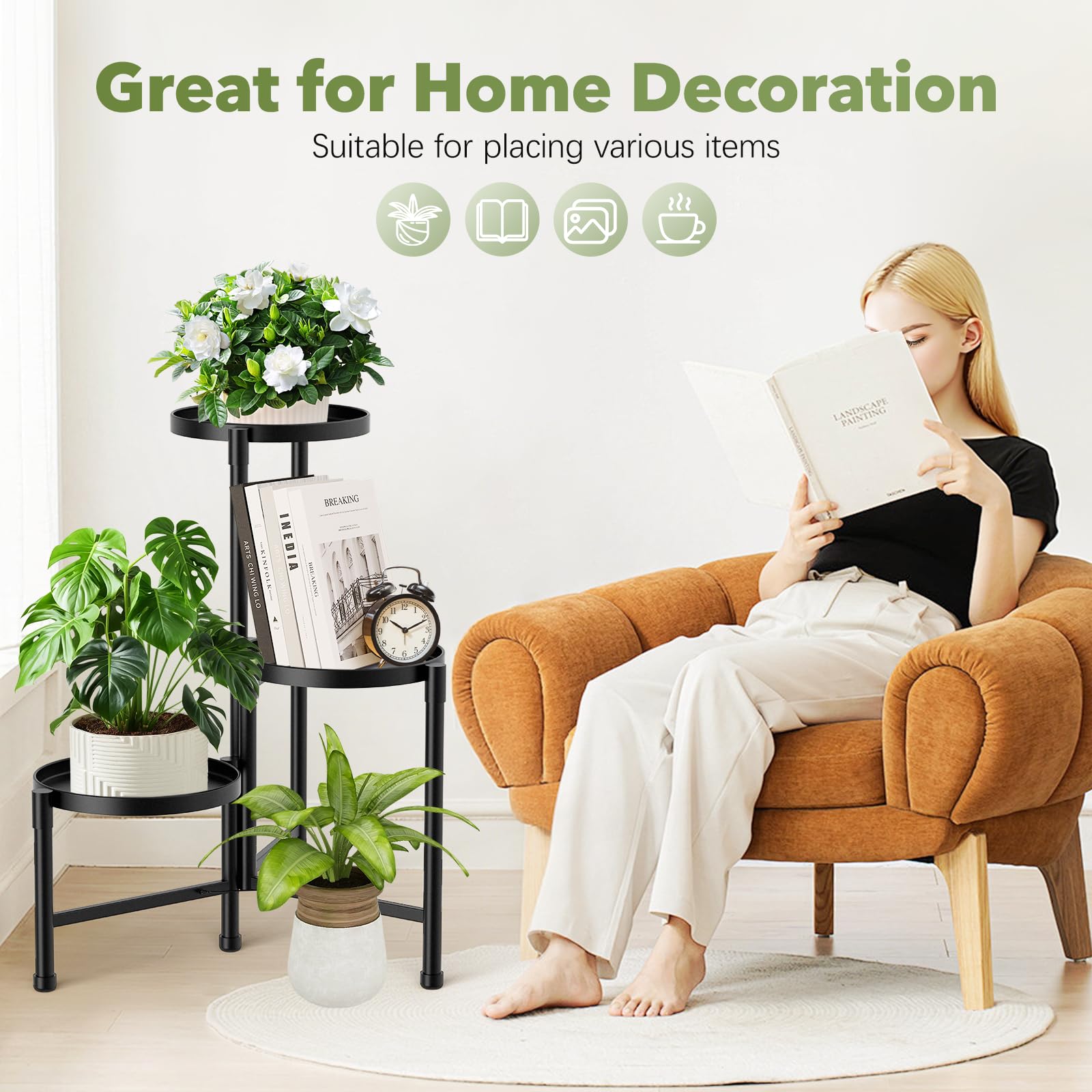 JOPBENG 3 Tier Corner Plant Stand with adjustable feet