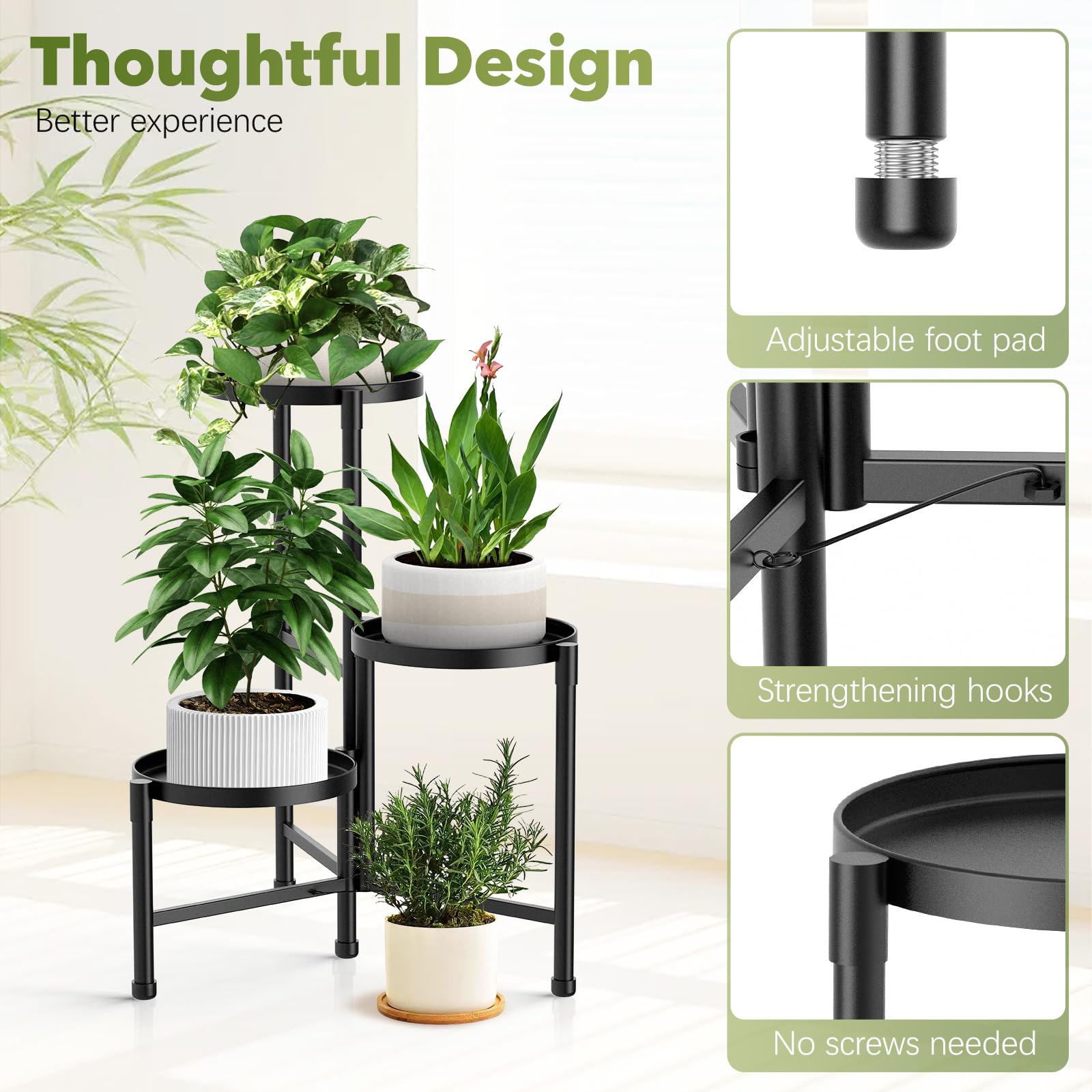JOPBENG 3 Tier Corner Plant Stand with potted plants