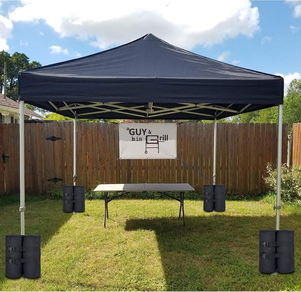 Jorohiker weights securing a canopy at a barbecue