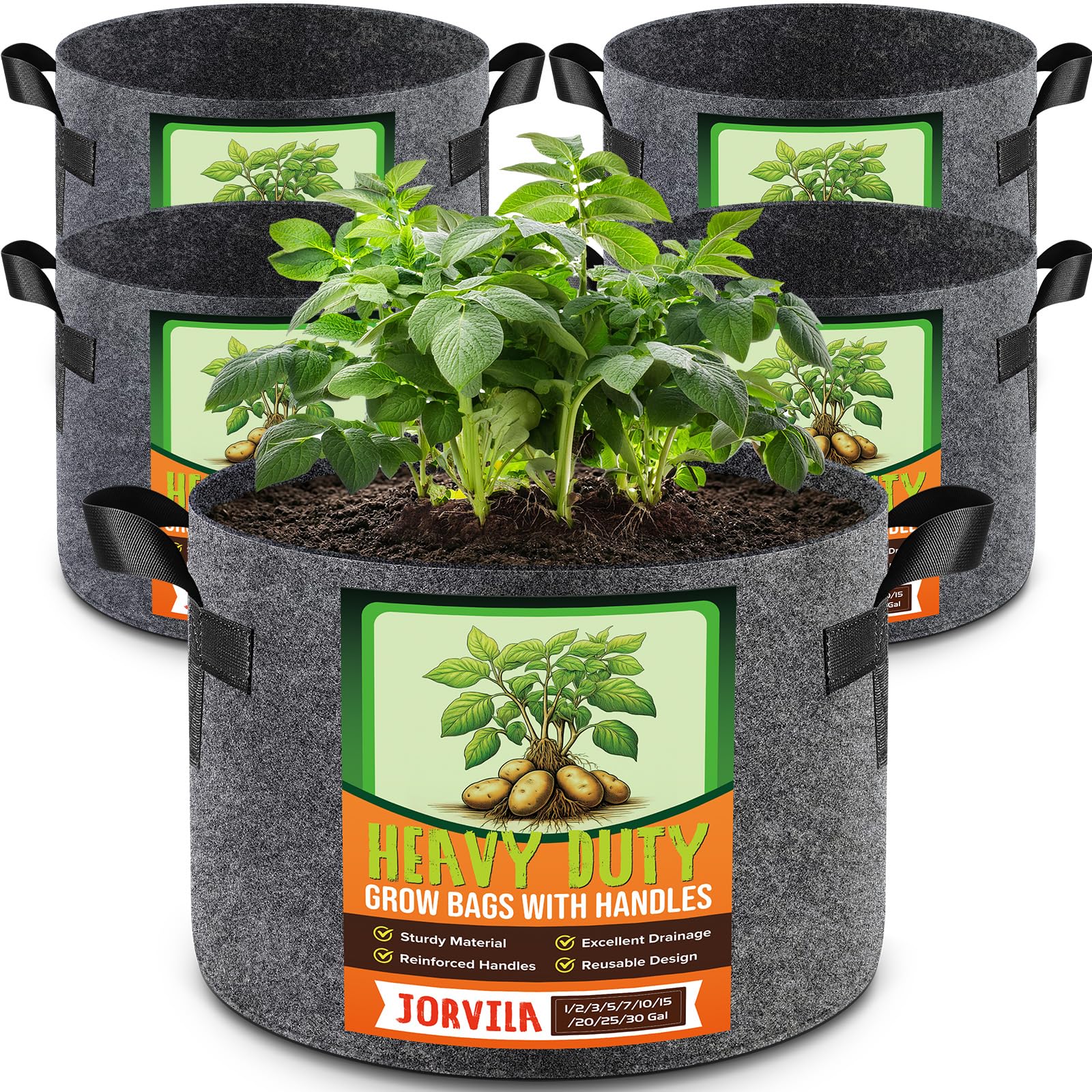 Jorvila 10 Gallon Grow Bag in gray front view