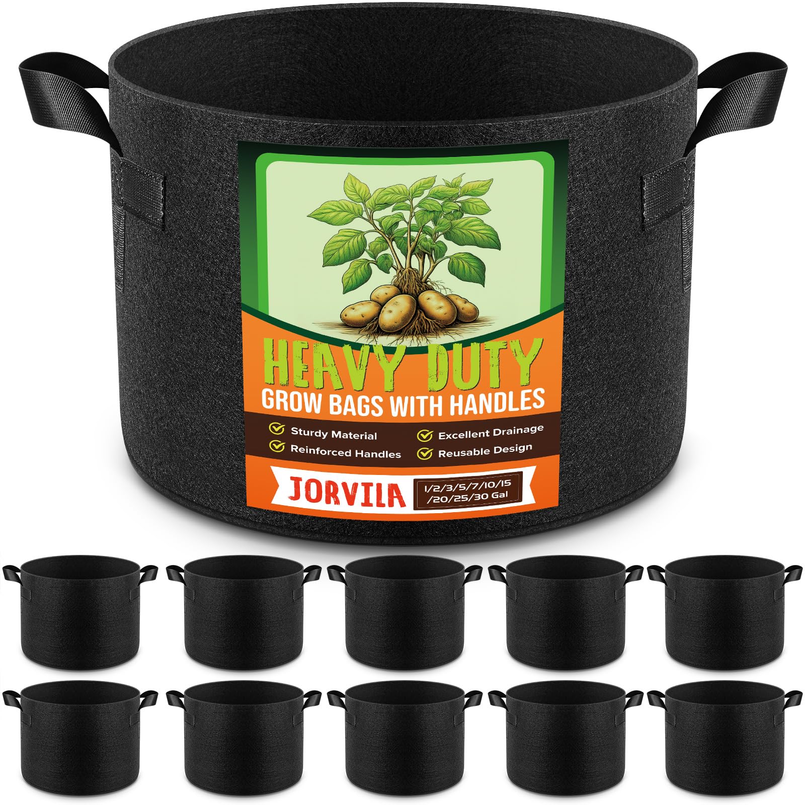 Jorvila 2 Gallon Grow Bag front view in black