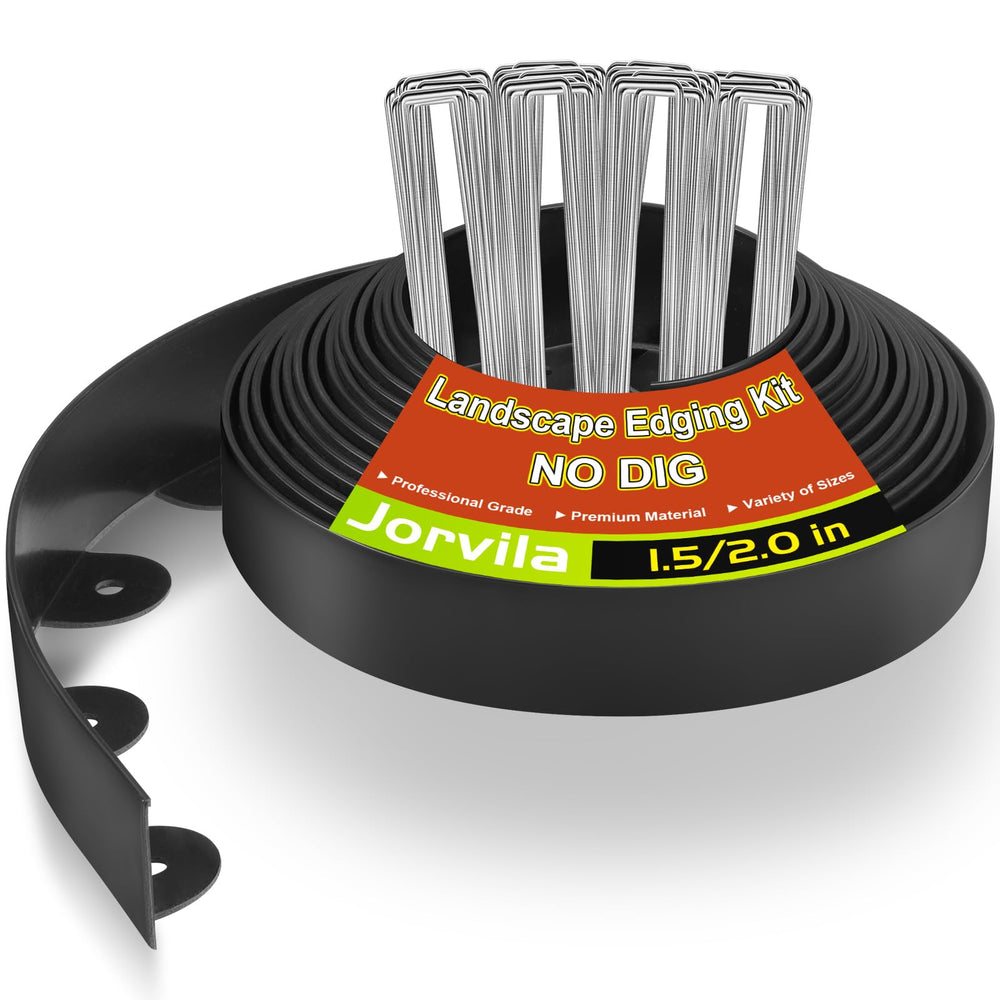 Jorvila No Dig Landscape Edging Kit 40FT black plastic edging front view