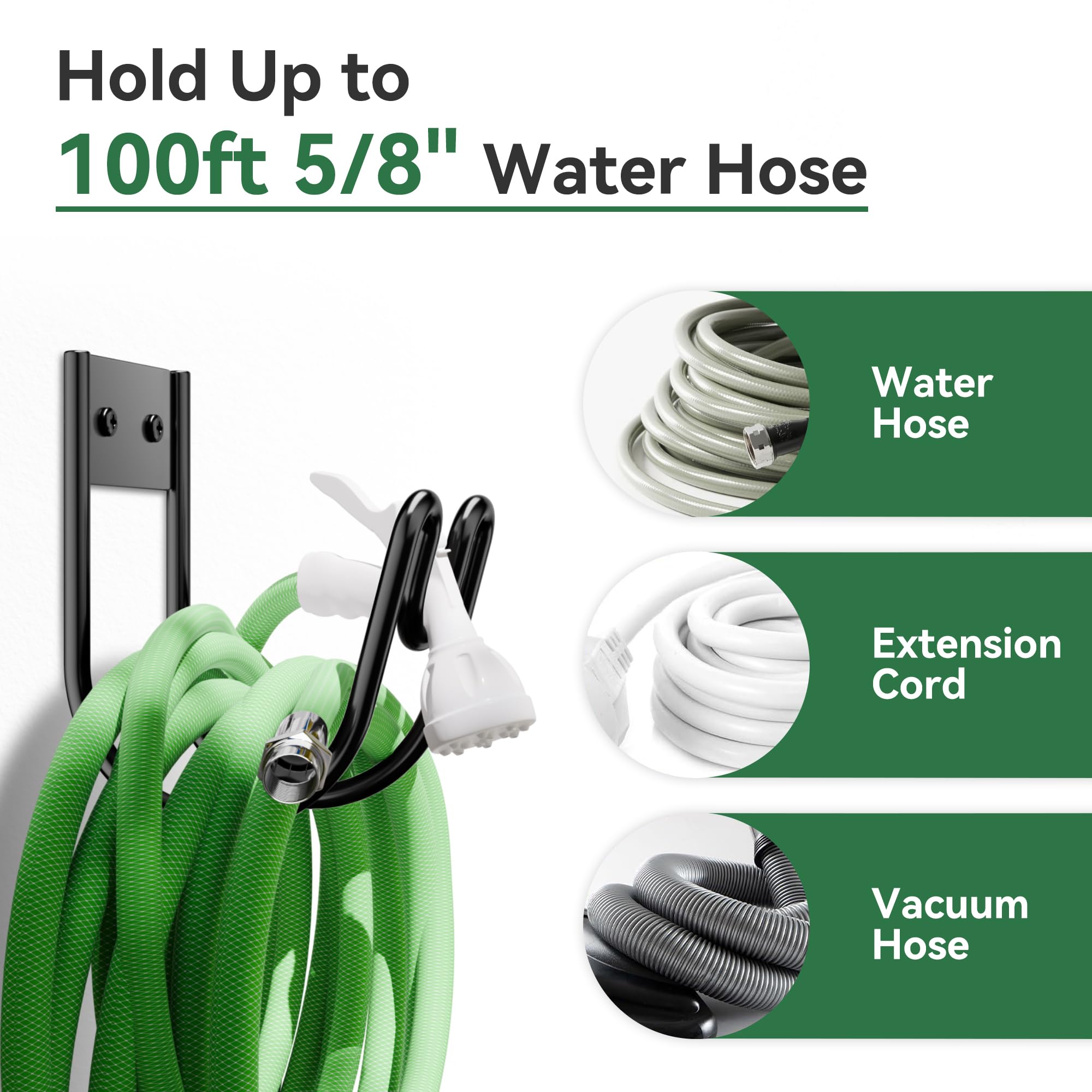 Josmimic hose holder mounted on a garage wall with hoses secured