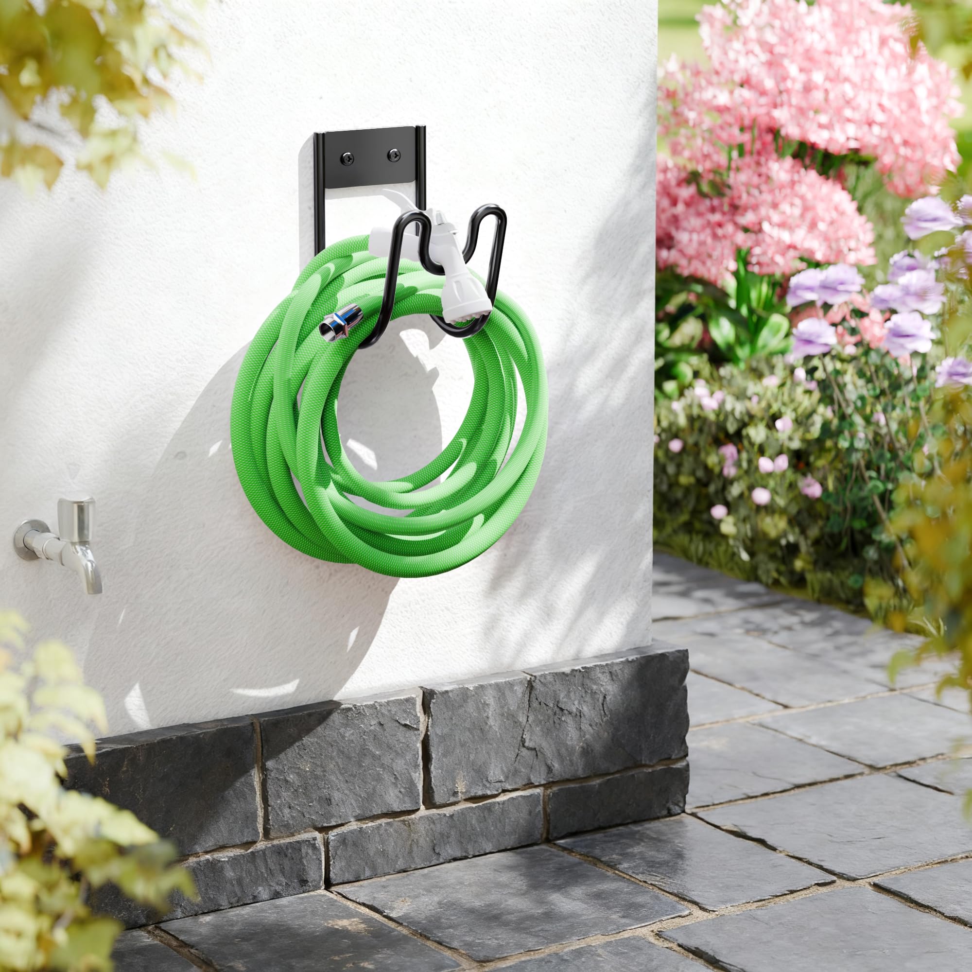 Josmimic hose holder with hoses neatly organized on the wall