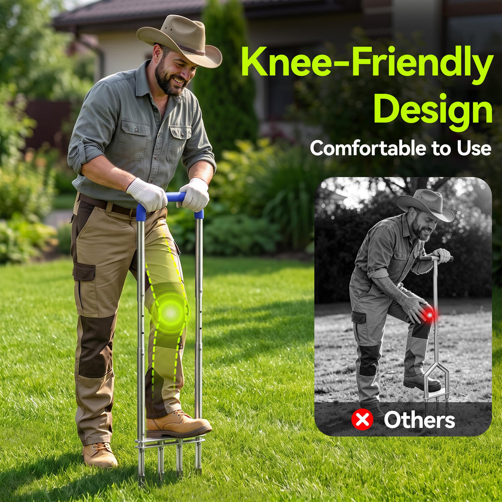 Josmimic Manual Lawn Aerator angled view showcasing stainless steel construction