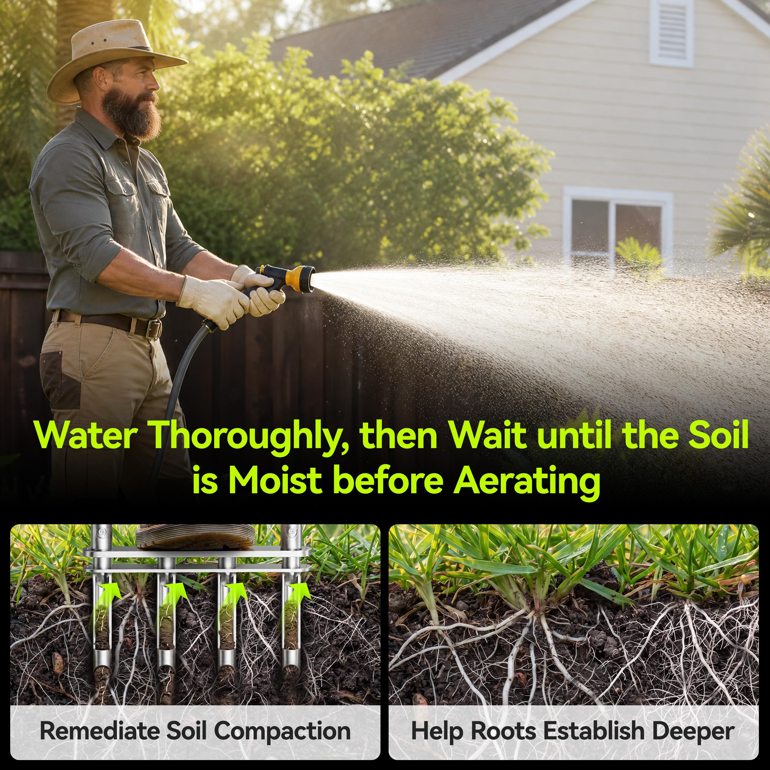 Josmimic Manual Lawn Aerator showing dual foot platform