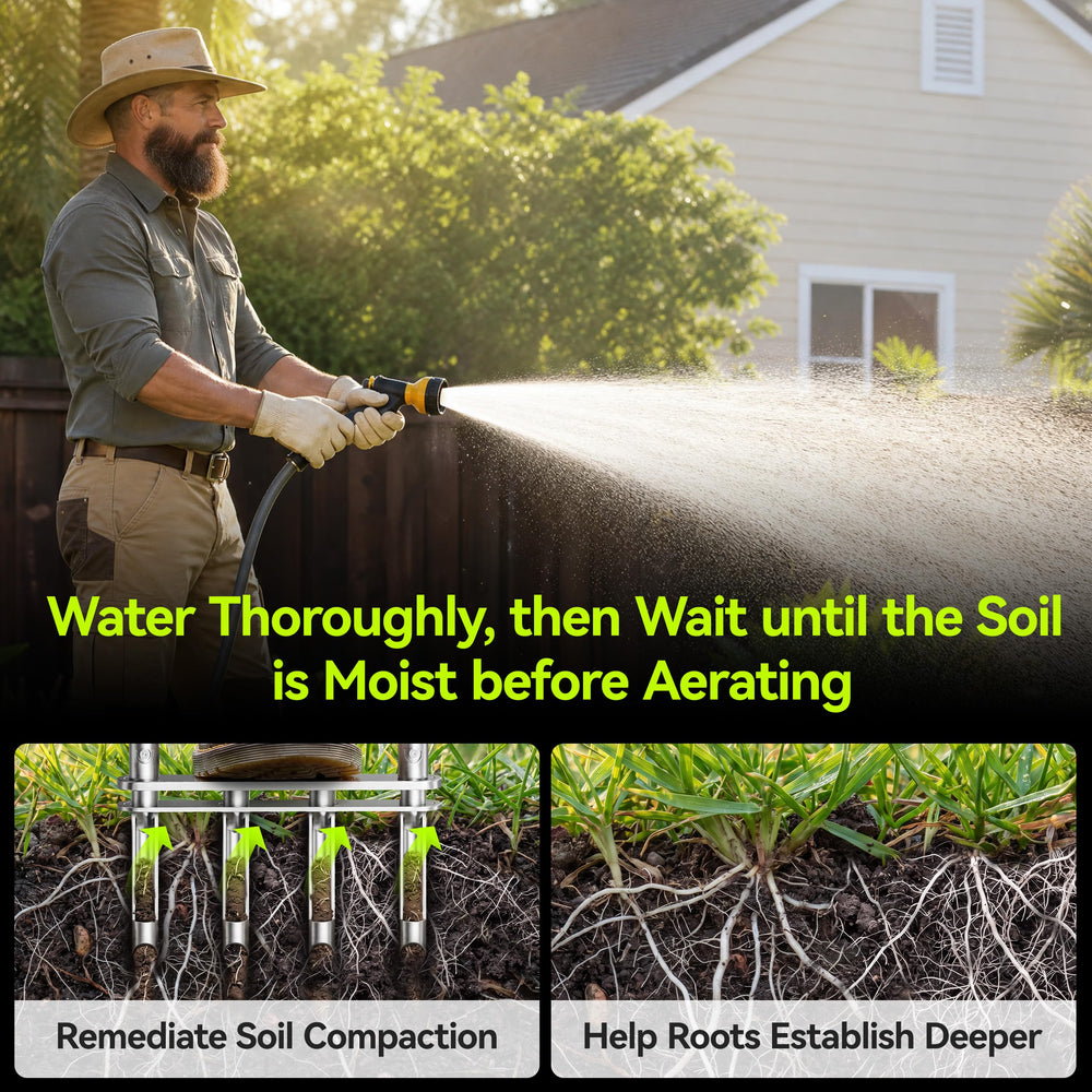 Josmimic Manual Lawn Aerator showing dual foot platform