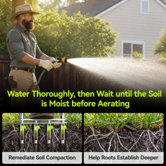 Josmimic Manual Lawn Aerator showing dual foot platform