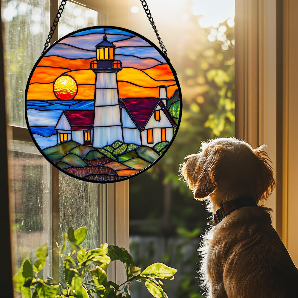 JOSUMALY stained glass suncatcher casting colourful patterns on a wall
