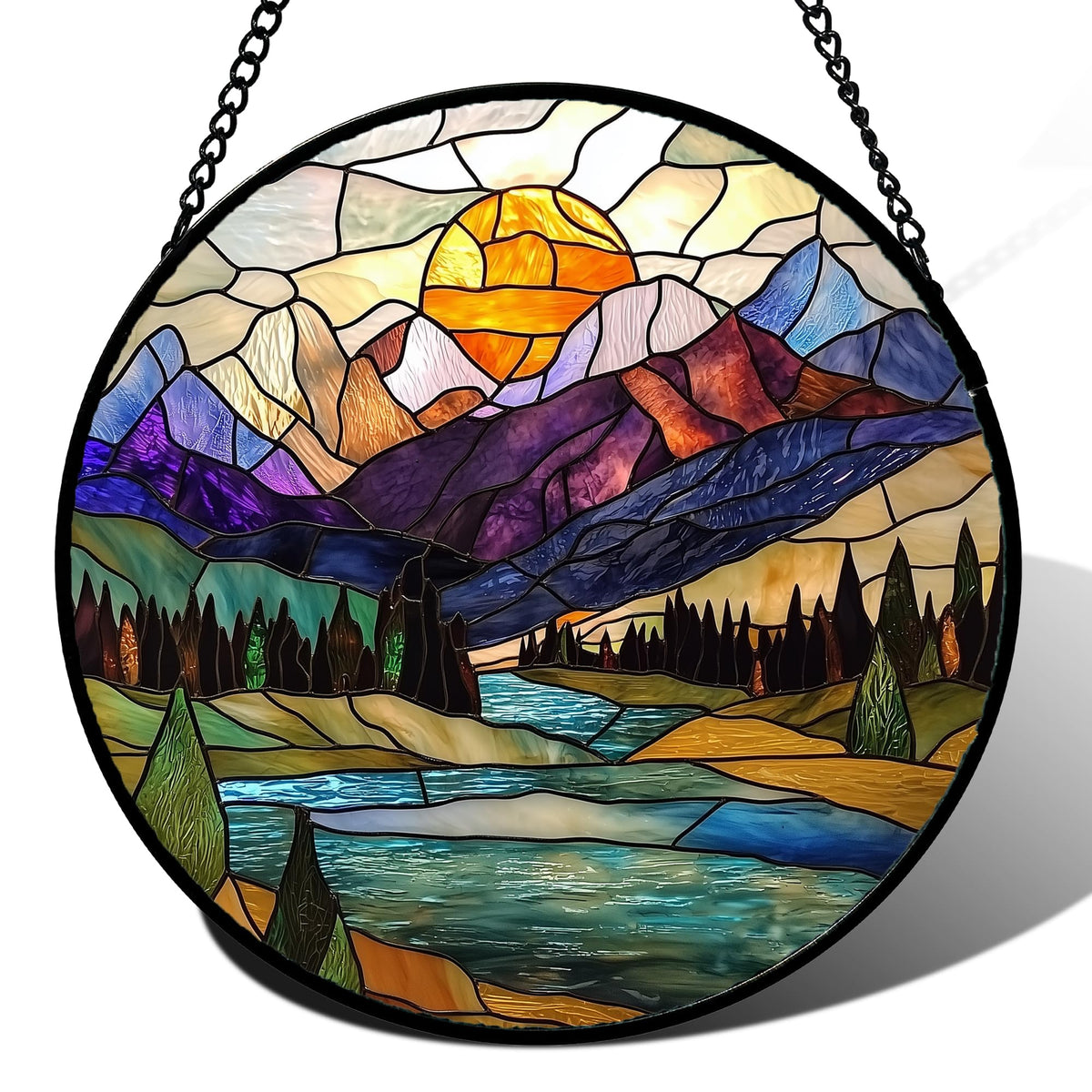 JOSUMALY stained glass suncatcher front view in purple green