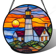 JOSUMALY stained glass suncatcher front view showcasing vibrant orange and blue colours