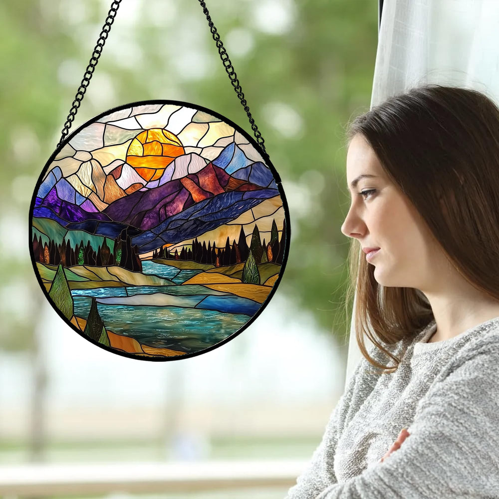 JOSUMALY stained glass suncatcher hanging in a bright room