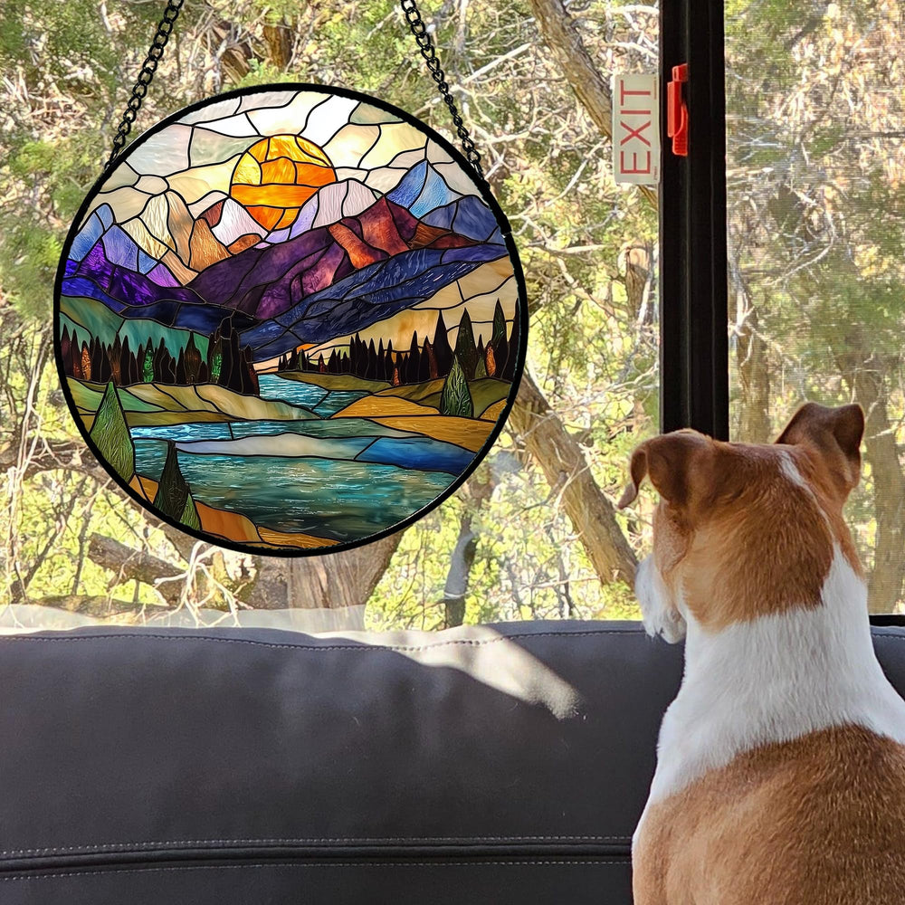 JOSUMALY stained glass suncatcher on a window sill