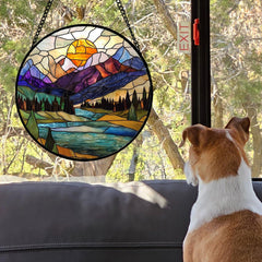 JOSUMALY stained glass suncatcher on a window sill