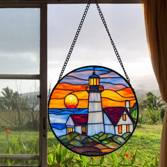 JOSUMALY stained glass suncatcher with chain included for hanging