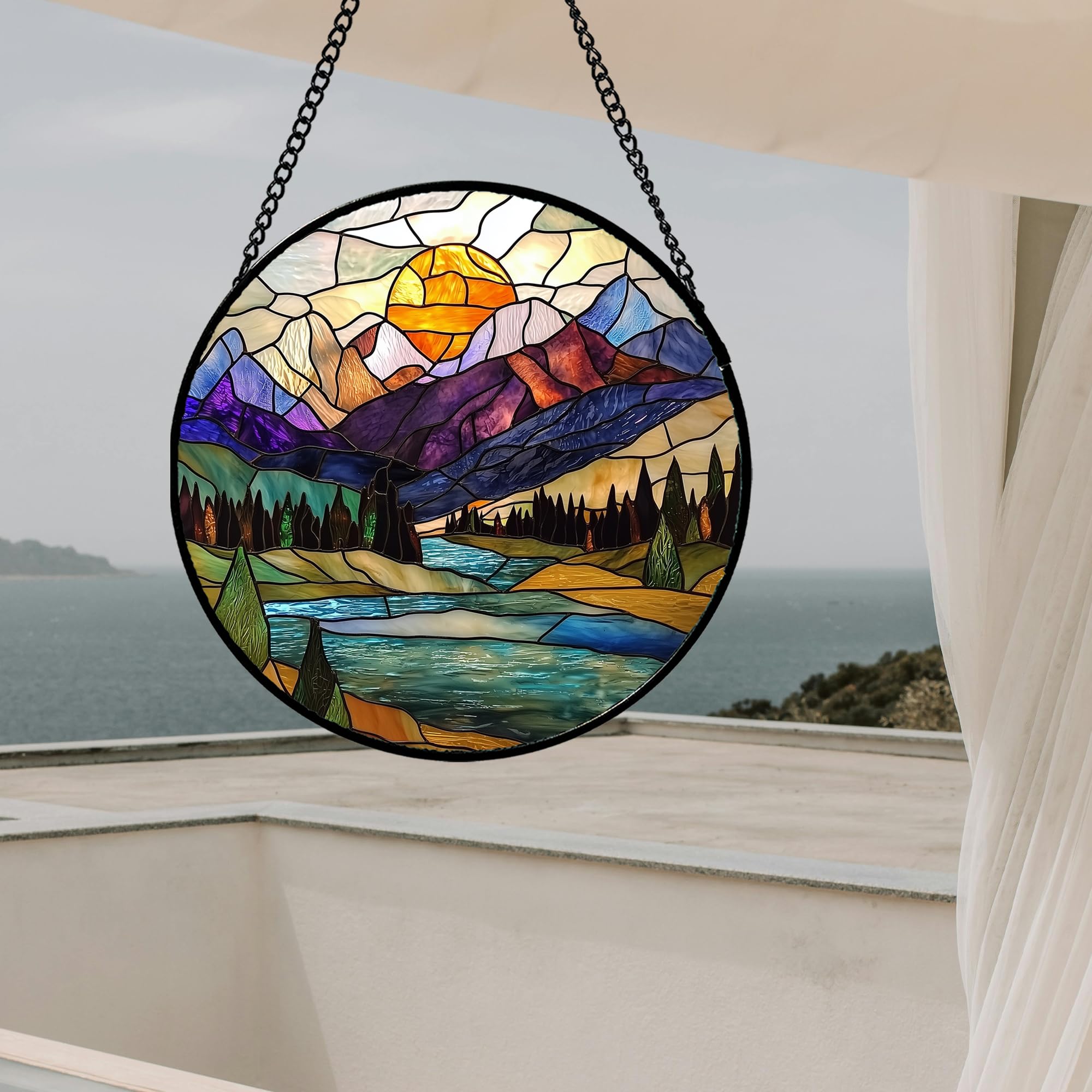 JOSUMALY stained glass suncatcher with cord and chain