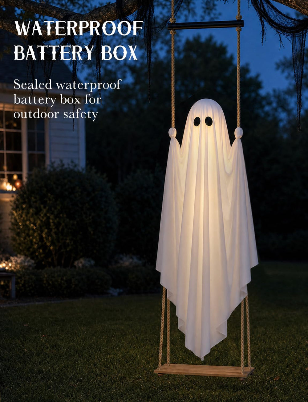 Joyehome Swing Ghost hanging from a porch