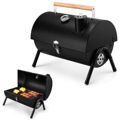 Joyfair Portable Charcoal Grill front view with thermometer