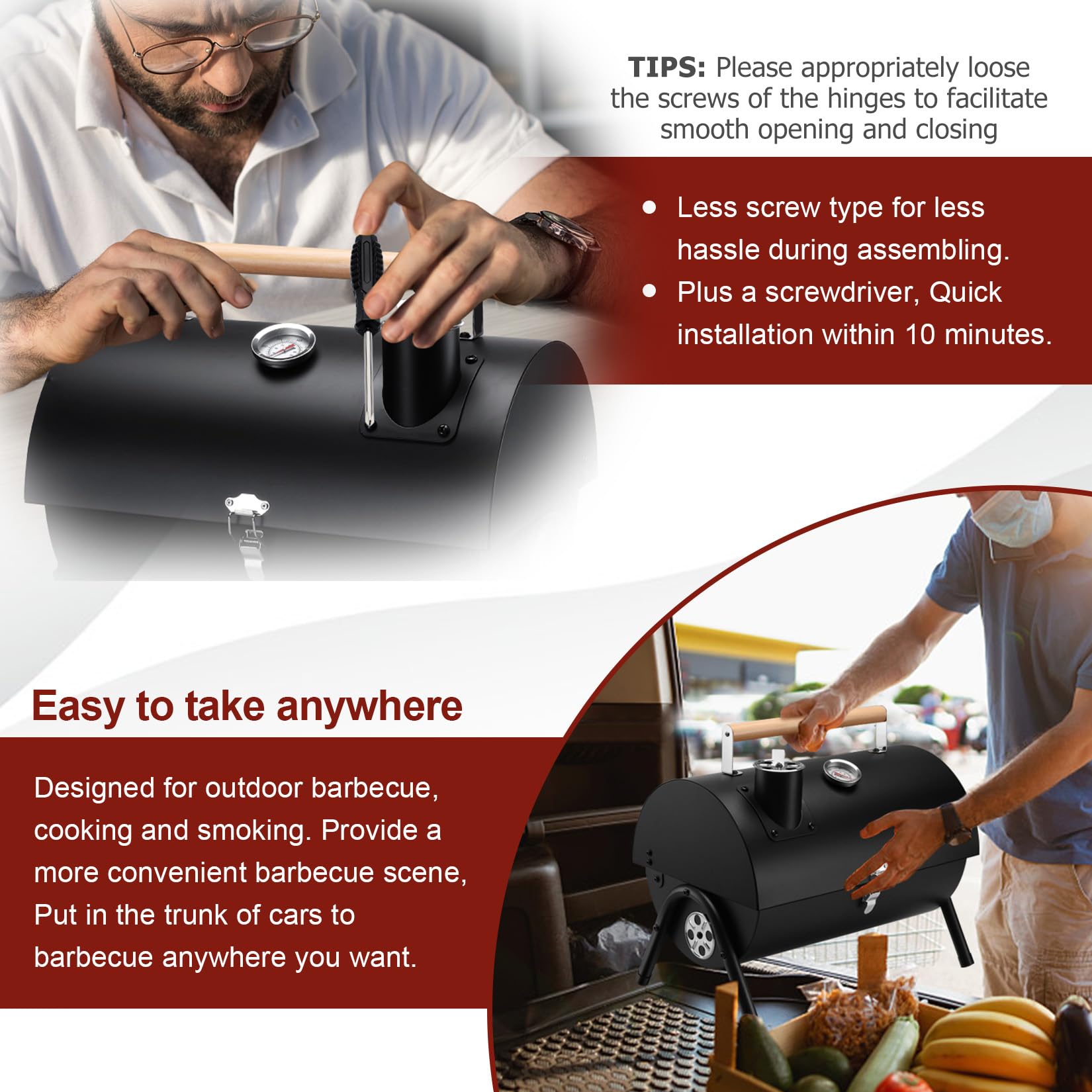 Joyfair Portable Charcoal Grill showing adjustable vents