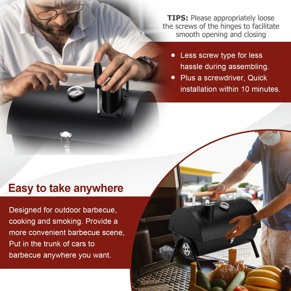 Joyfair Portable Charcoal Grill showing adjustable vents