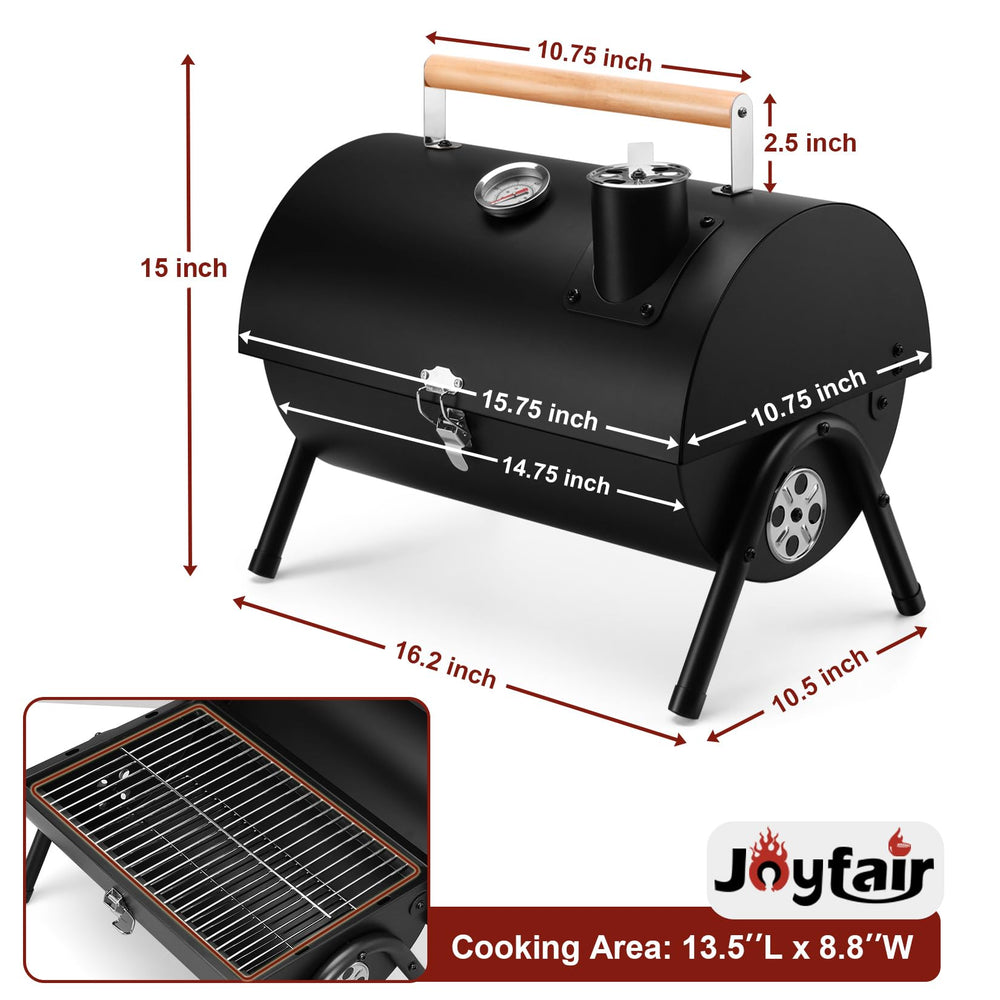 Joyfair Portable Charcoal Grill with wooden handle and upgraded latch