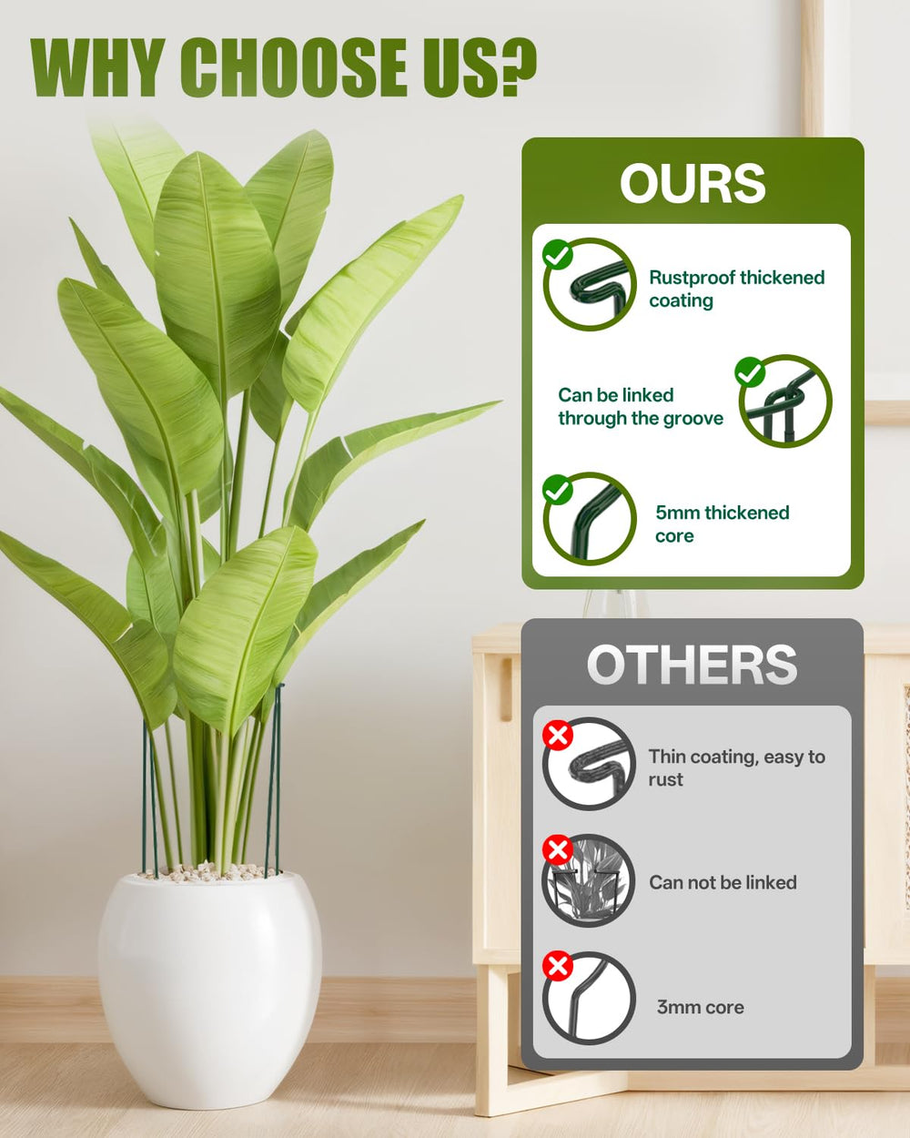 joyhalo 24 Inch Metal Plant Support Stakes with green labels