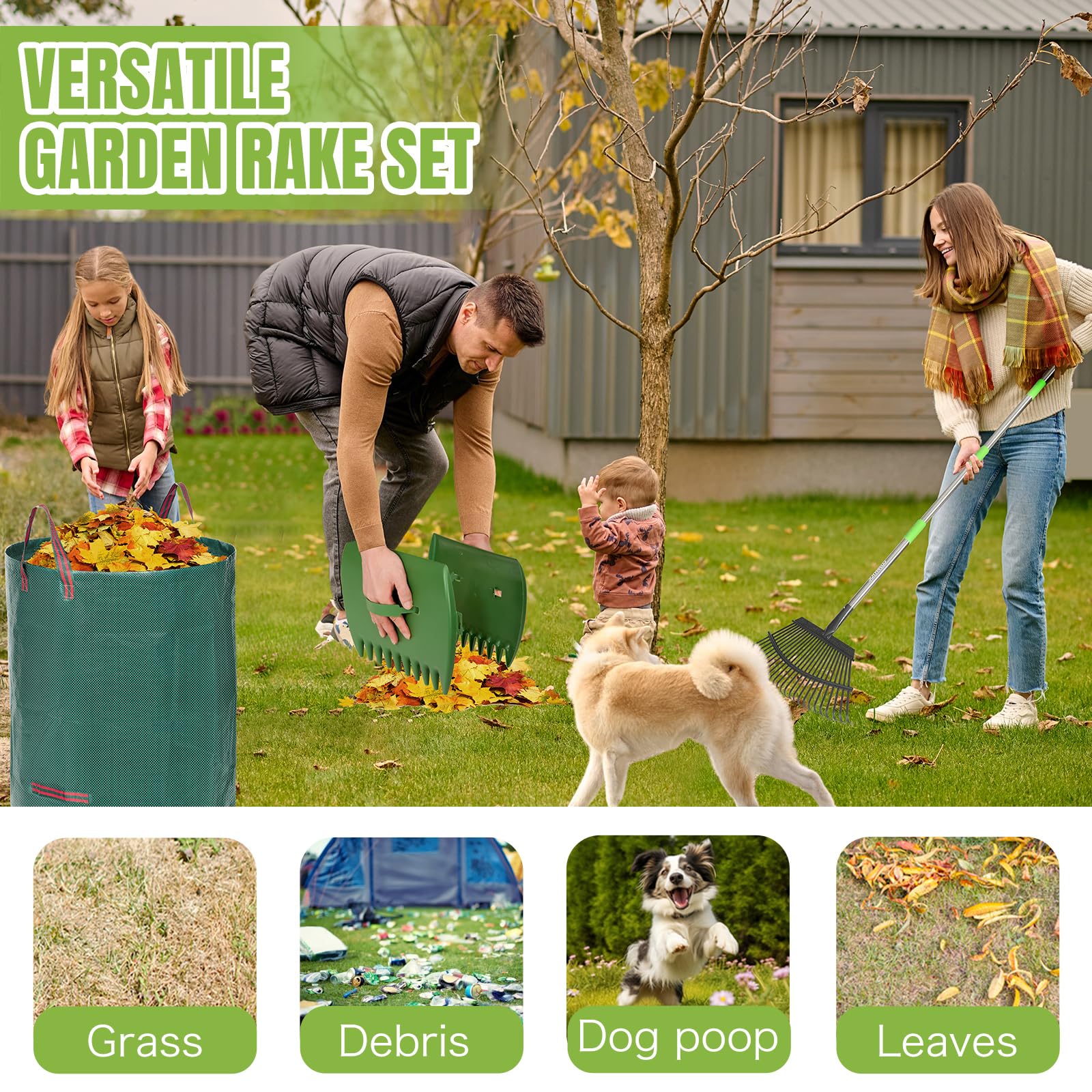 joyhalo 32-gallon leaf bag displayed with rake