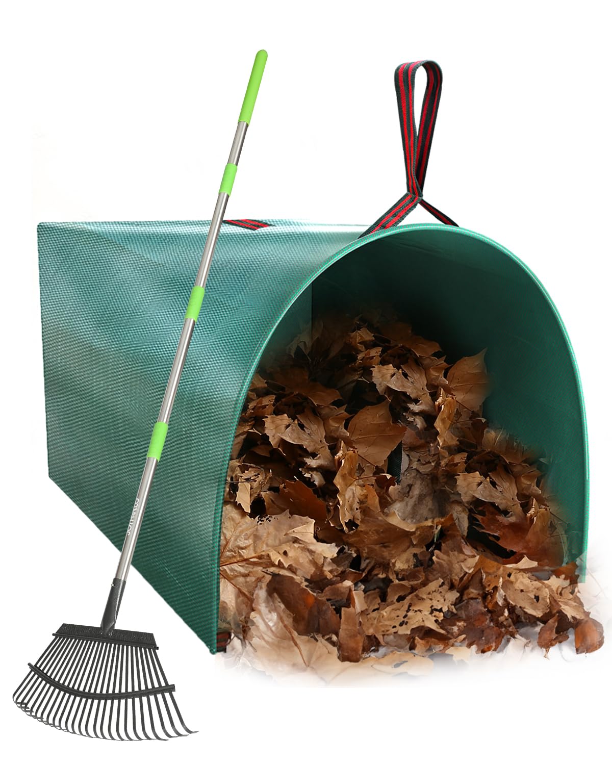 joyhalo 65 Inch Leaf Rake front view with green finish