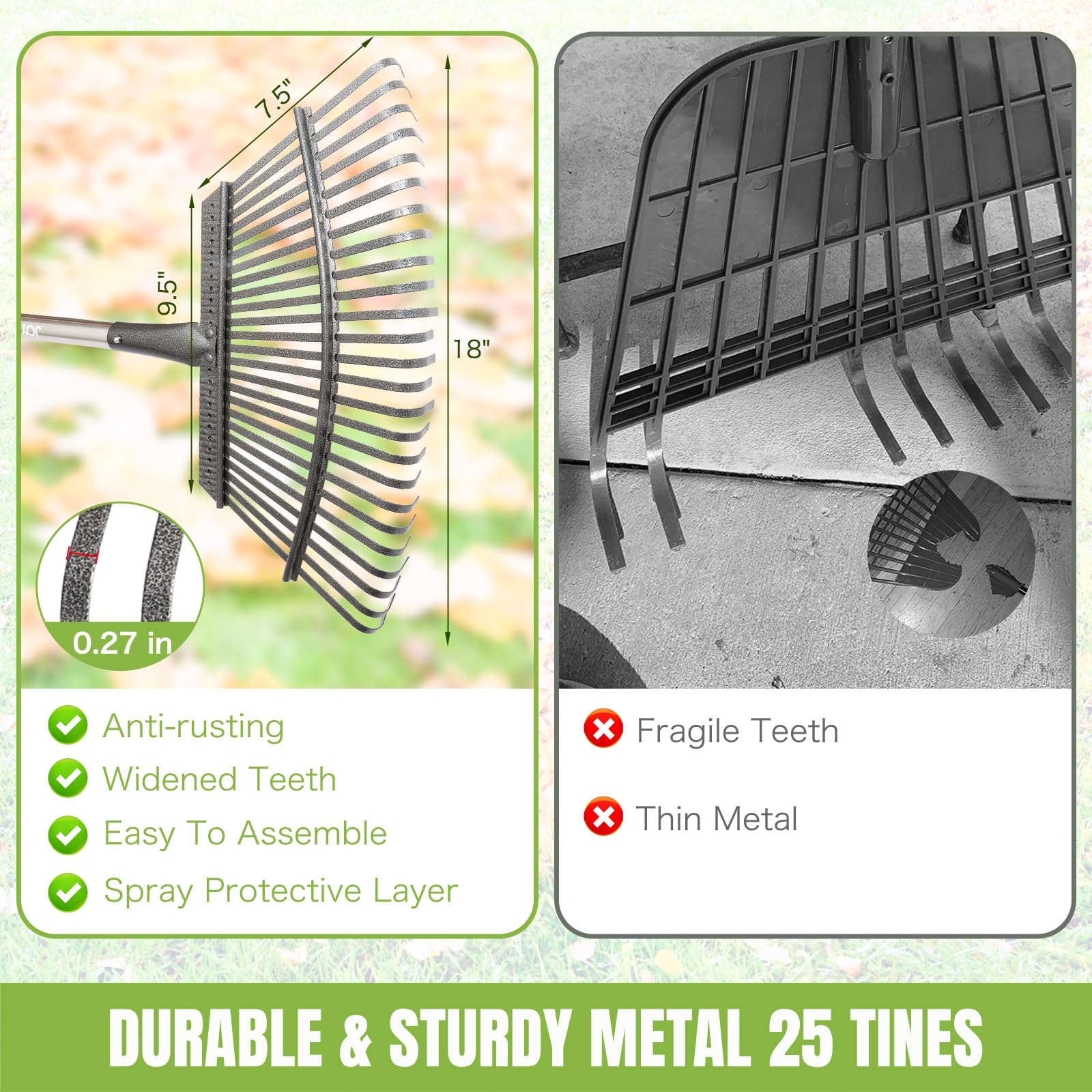 joyhalo rake with 25 tines showing durability