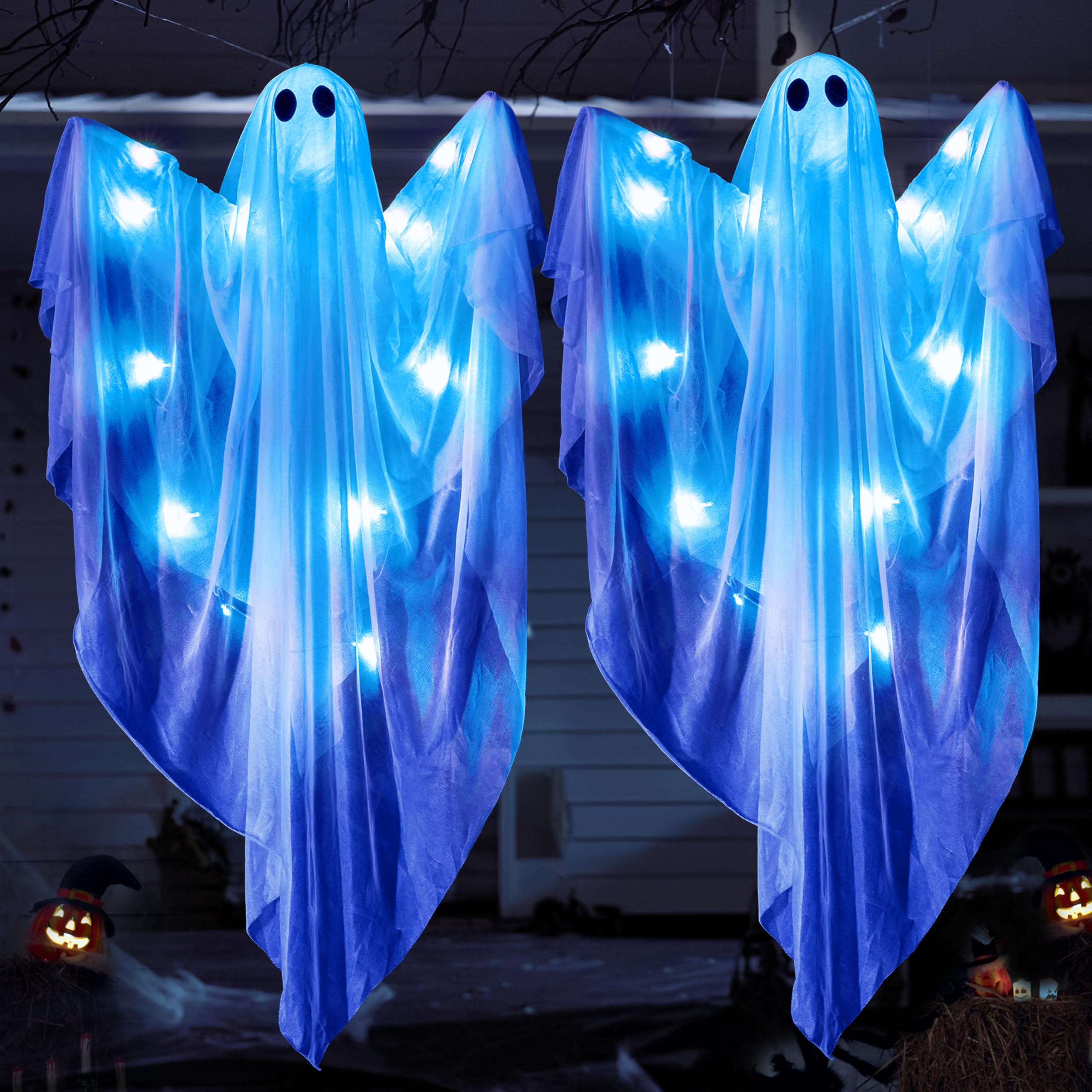 JOYIN 2 pcs 35.5-inch light-up ghost decorations with blue lights