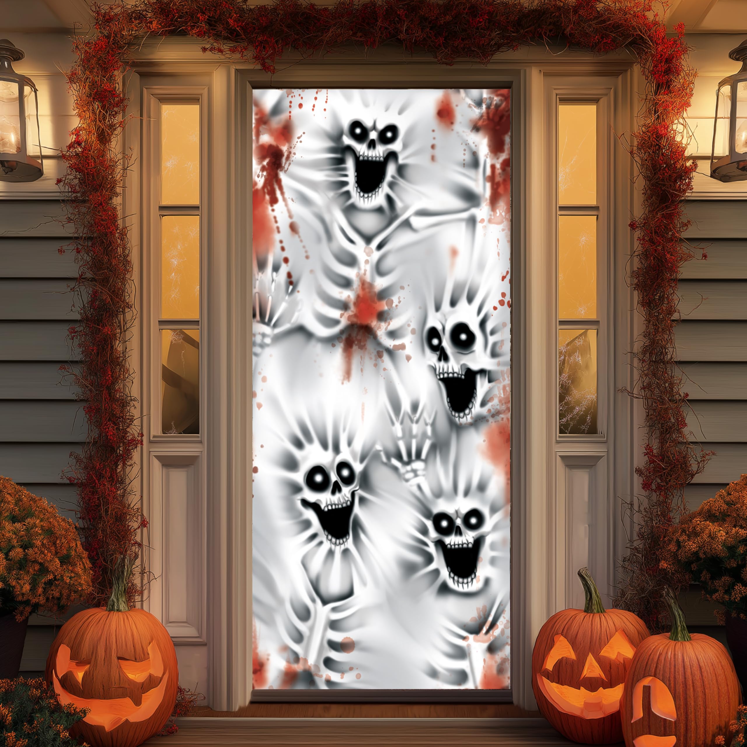 JOYIN 30x72 Halloween door cover with 3D skeleton design