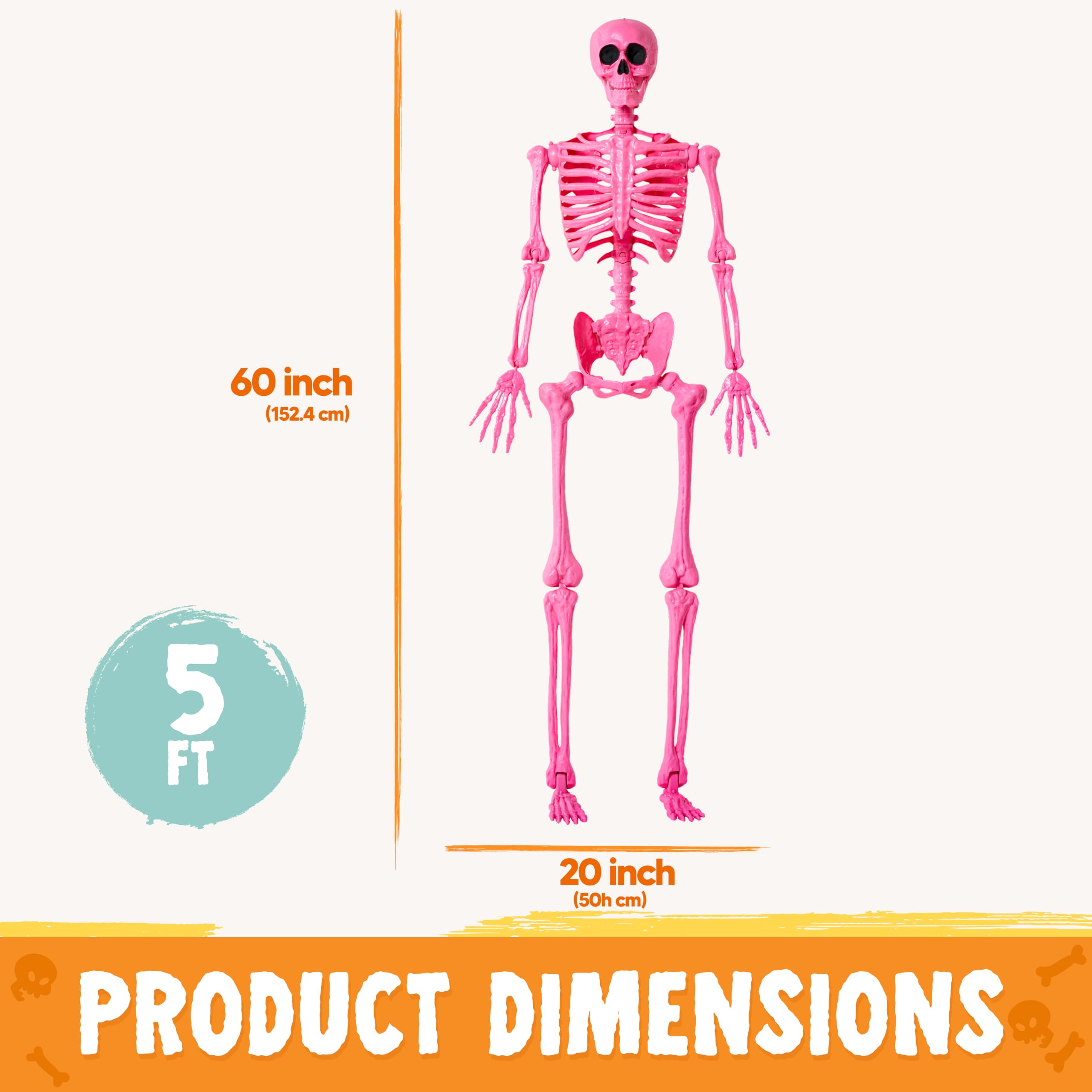 JOYIN 5 FT Pink Skeleton posed in a dynamic crawling position