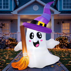 JOYIN 6ft Halloween inflatable ghost with broom front view