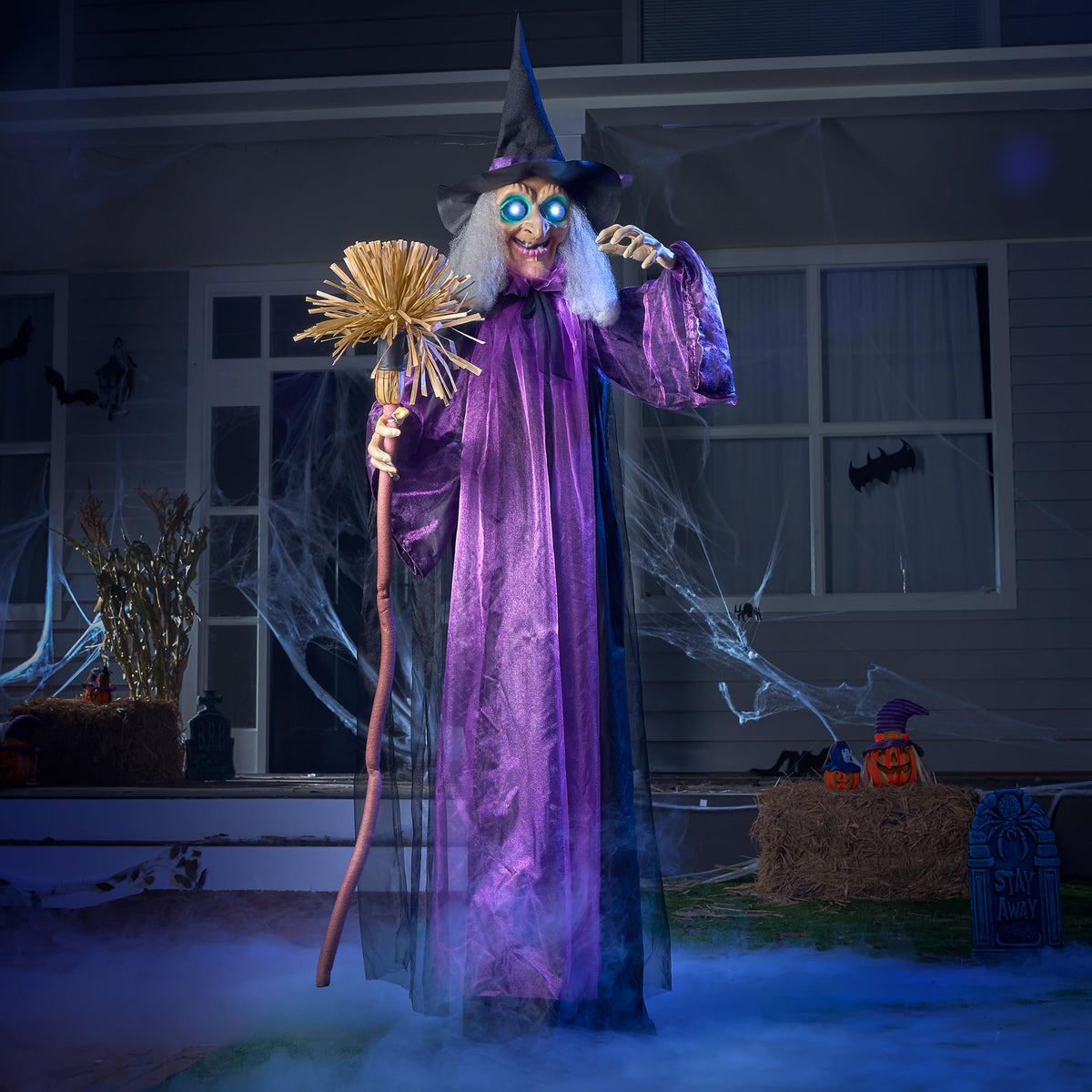 JOYIN 72-inch Animated Witch front view with glowing LED eyes