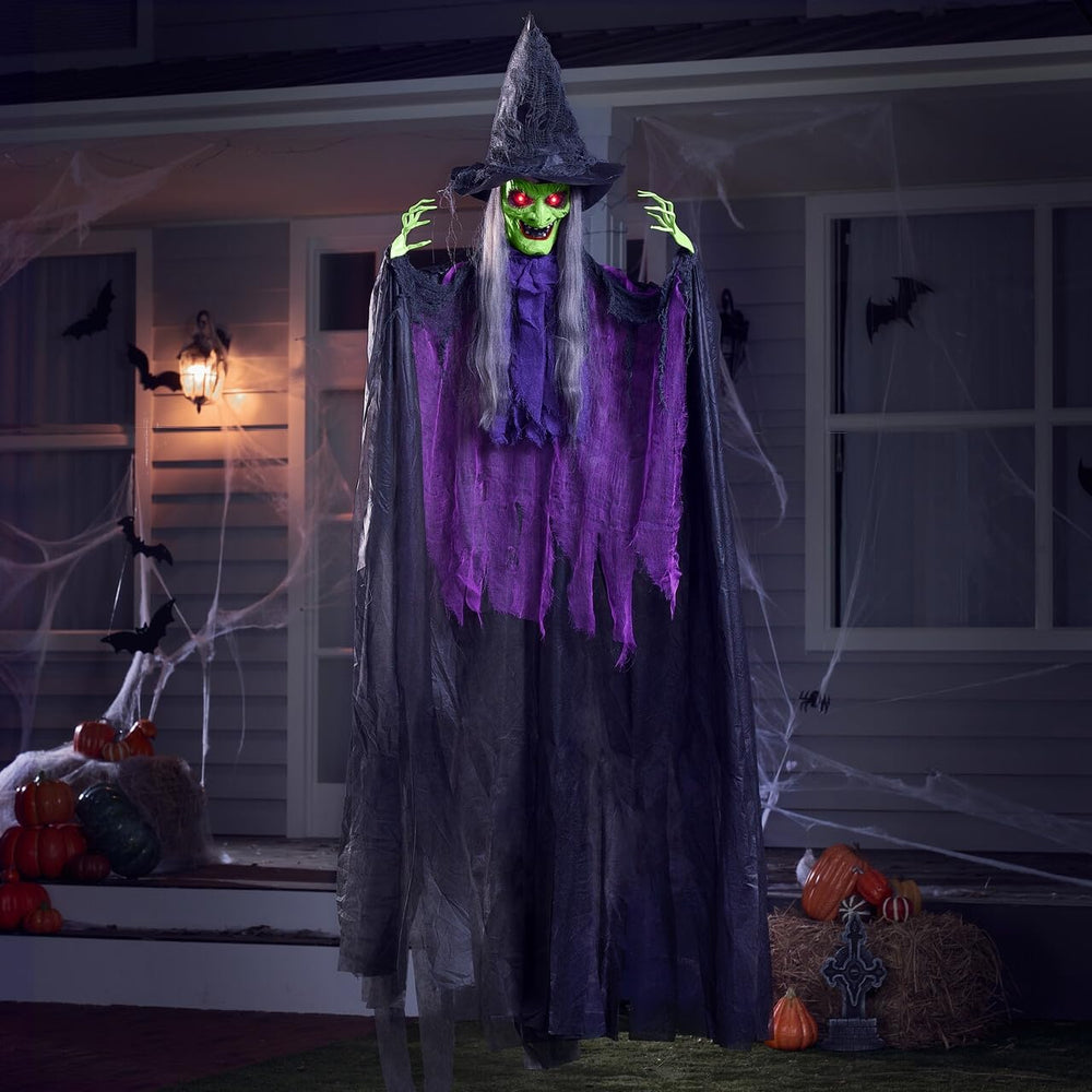 JOYIN 72-inch Halloween Hanging Witch with purple robe and green face
