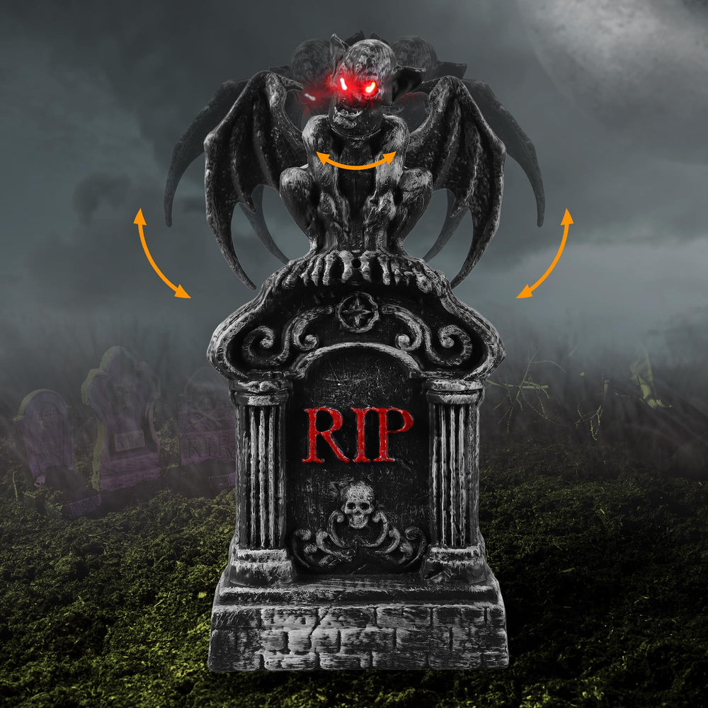 JOYIN Animated LED Tombstone front view with eerie engravings