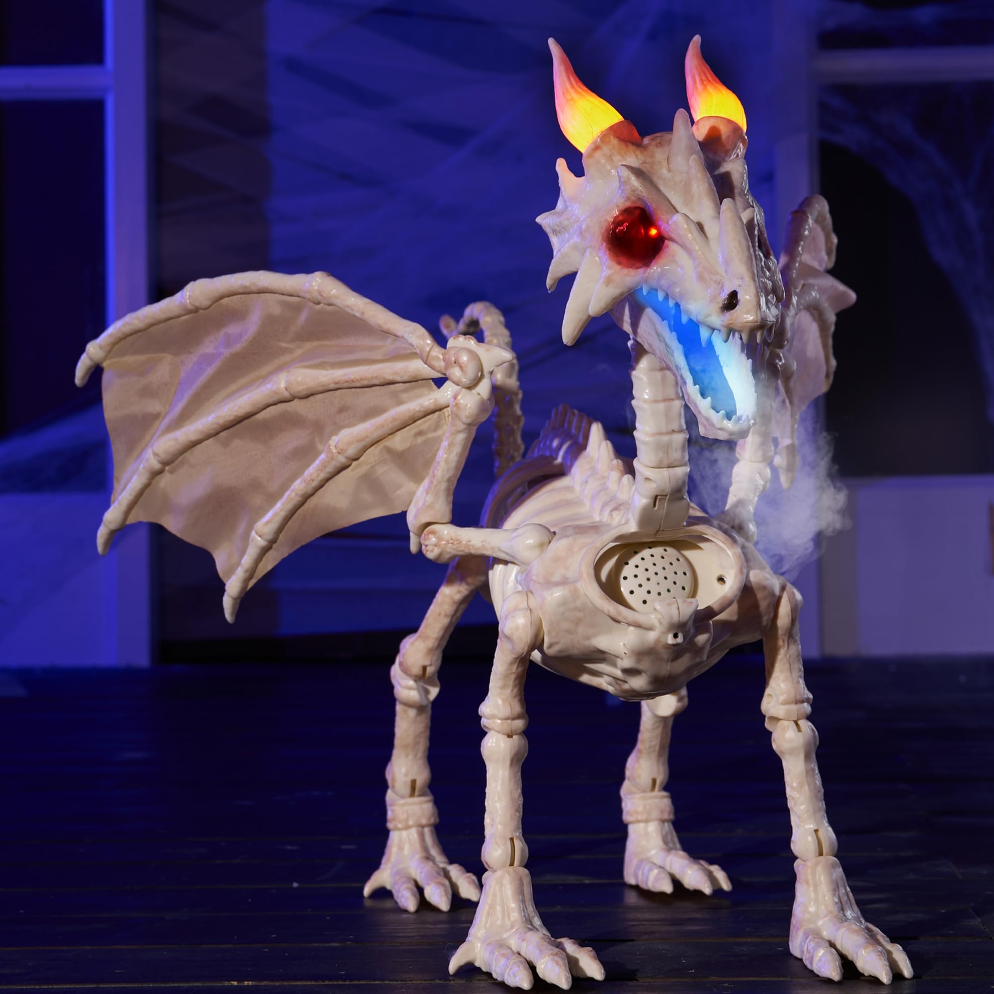 JOYIN Dragon Skeleton displayed in a haunted house setting