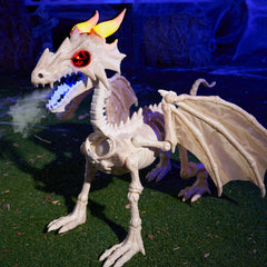 JOYIN Dragon Skeleton Halloween Decoration front view with mist and LED effects