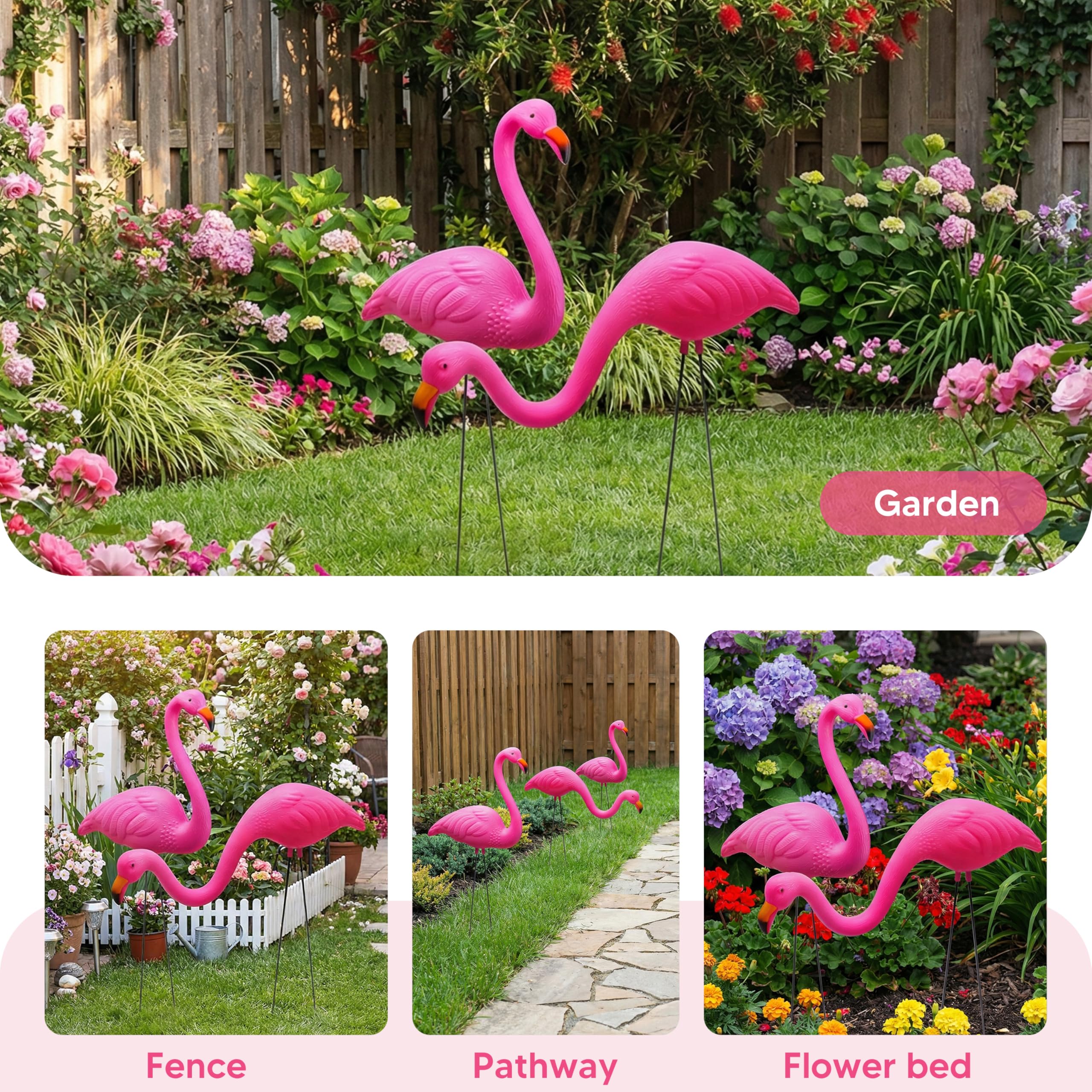 JOYIN flamingo yard ornaments with flowers in a pot