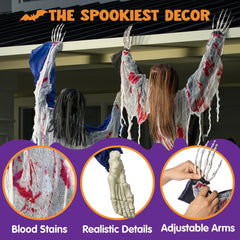 JOYIN Halloween Climbing Zombie Wall Decoration side view with posable arms