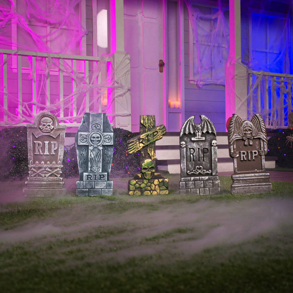 JOYIN Halloween Foam Tombstones arranged in a yard